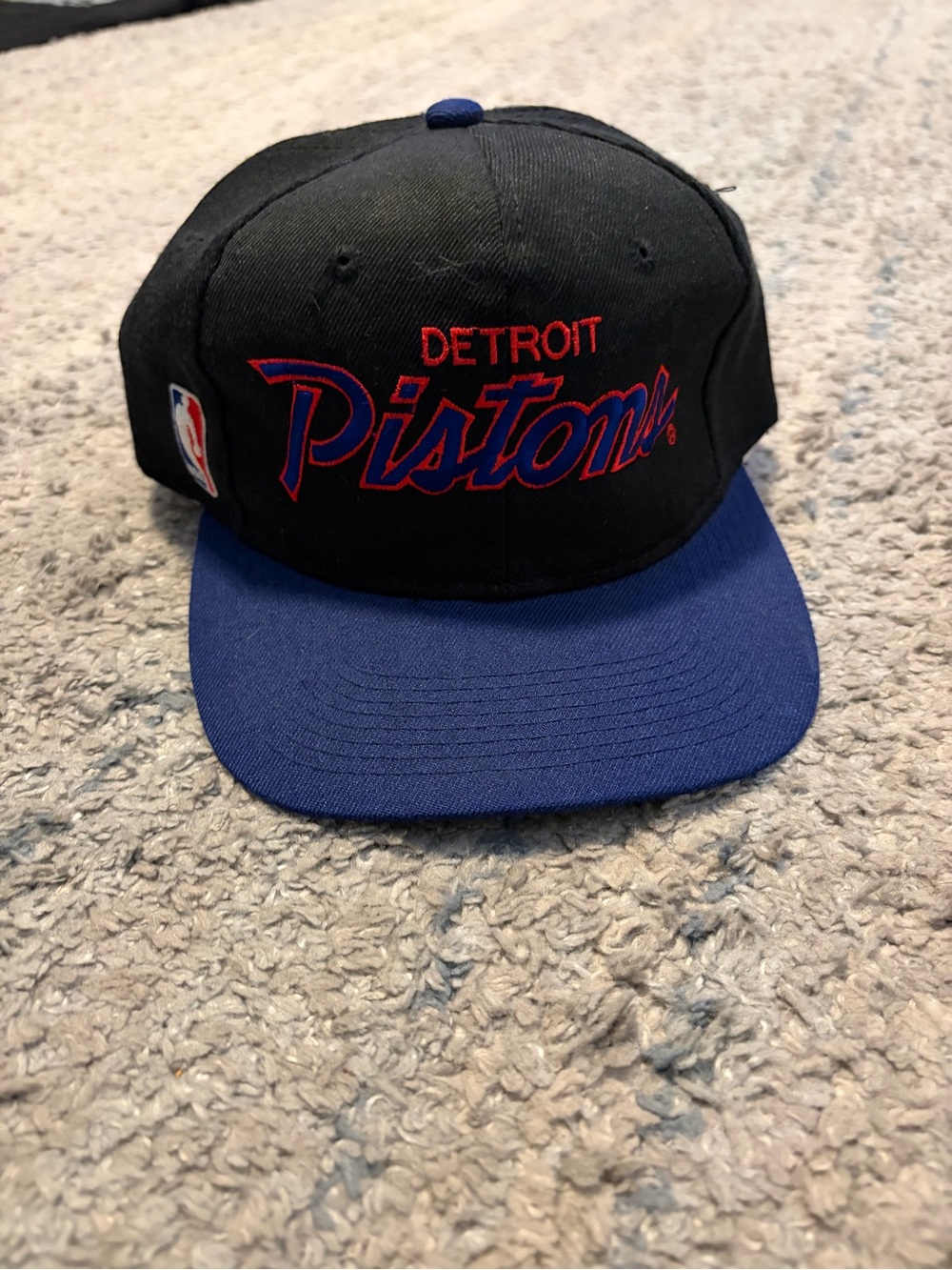 Vintage 90s Detroit Pistons Sports Specialties Script Snapback Hat Green Brim